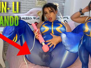 Enticing cosputer teenager dressed as chun li from jalan fighter playing with her htachi alat vibrator cumming and soaking her kathok and pants ahegao