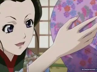 Yang hogtied / diikat dengan tangan dibelakang geisha mendapat yang basah menitis miang/gatal faraj