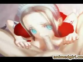 Cute 3D hentai maid tittyfucked and cummed on face