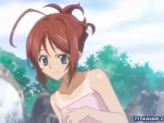 Redhead hentai young lady gets fondled on her marvelous bath